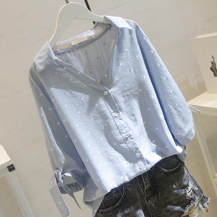 Mote Casual Vår Høst Polkadotter Trykk Langermet POLO Hals Bluser & Skjorter for Kvinner