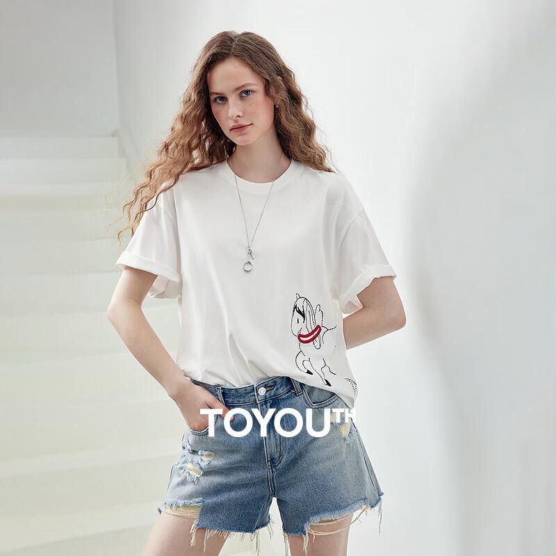 Chuyu Women s Little Horse Embroidered Cotton T-Shirt S