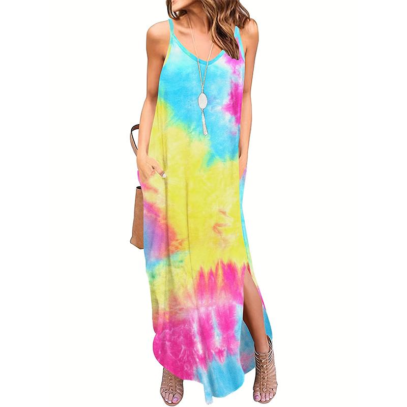 Rochie dintr-o bucată, imprimată cu vopsea cravată, cu bretele fără spate, vacanță de vară pentru femei