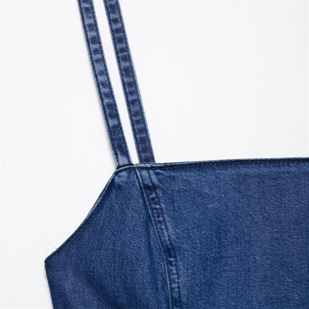2025 Spring/Summer Women's Light Mature Backless Slimming Denim Suspender Dress