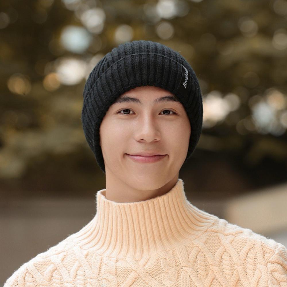 Wool Thick Knitted Hat Men's Winter Earmuffs Warm Hat Outdoor Cold and Windproof Wool Hat