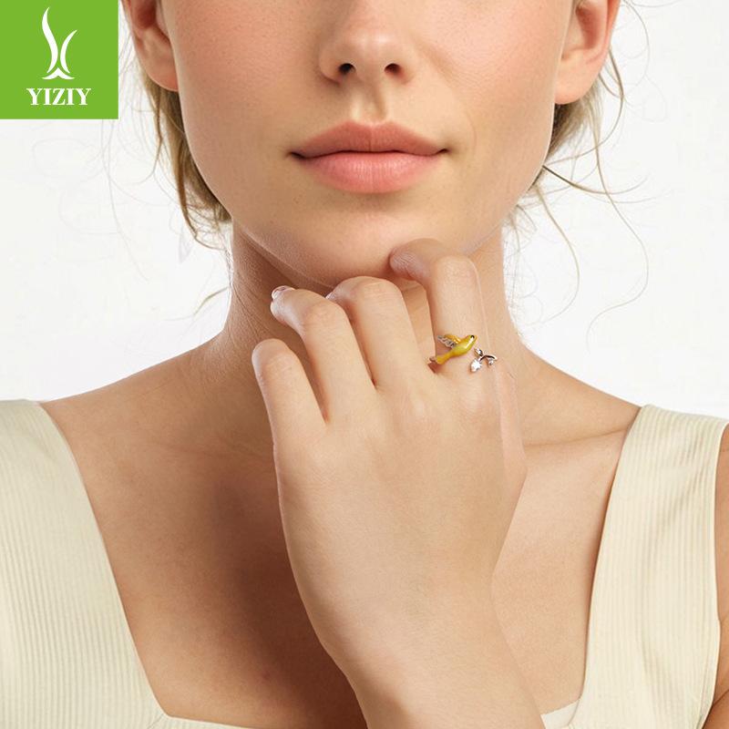 Cute Yellow Warbler Open Ring S925 Sterling Silver Simple Temperament Versatile Bird Ring