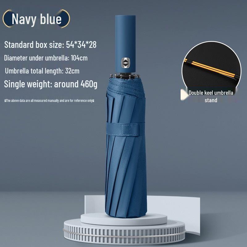 10-Rib 280T Pongee Automatic Three-Fold Inverted Umbrella with Silicone Strap Handle for Sun and Rain