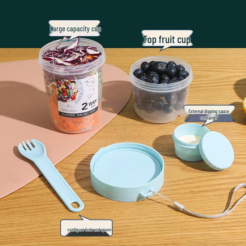 Tragbarer Salat- & Frühstücksbecher mit Löffel und Deckel - Großes Fassungsvermögen für den Heim- oder Bürogebrauch