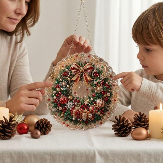 Parent Child Activity Supplies DIY Christmas Sun Catcher Kit, Faux Pearl Art Hanging Ornament, Santa Claus Festive Leisure Time Activities Xmas