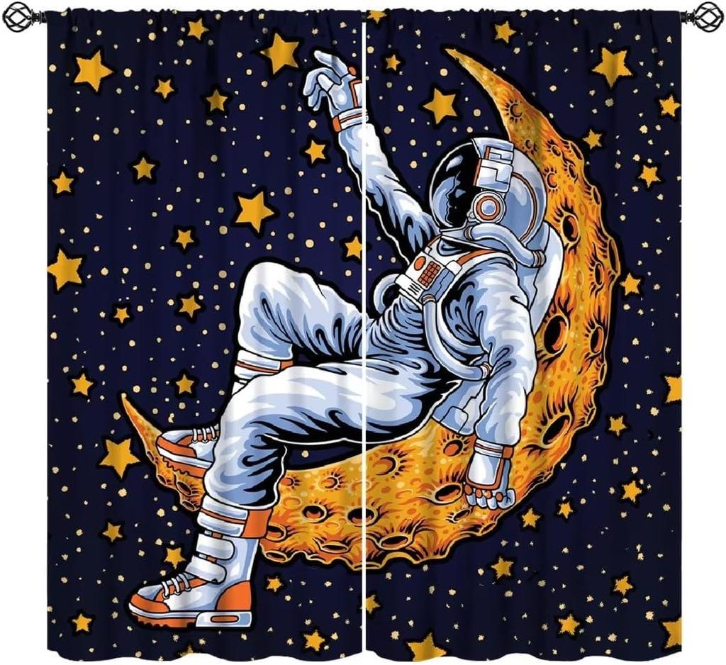 Conjunto de cortinas de porta com tema espacial 2 peças com design de galáxias, cortinas de painel de poliéster para vários tratamentos de janela de sala