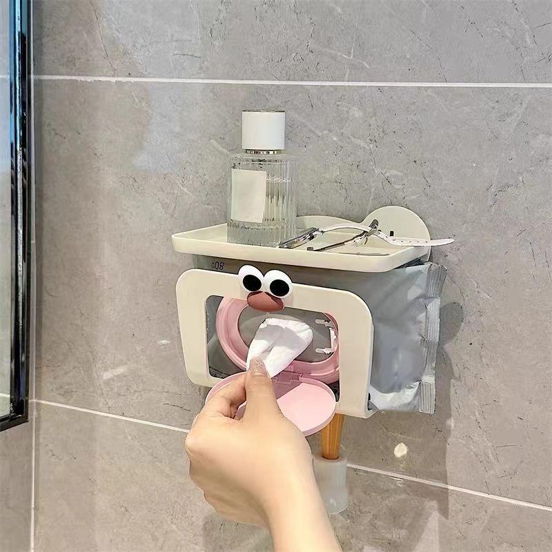 Cute Cartoon Wet Wipes Box Bathroom Wall Mounted Drawer Box Milk Oil Fan Miscellaneous Items Wet Wipes Hand Wipes Storage