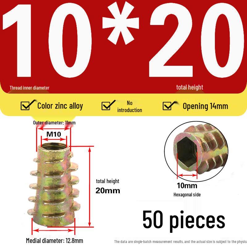 Zinc Alloy Hex Self-Tapping Nut with Washer for Furniture, Internal/External Thread, Medium Wood, Sizes M4-M8.