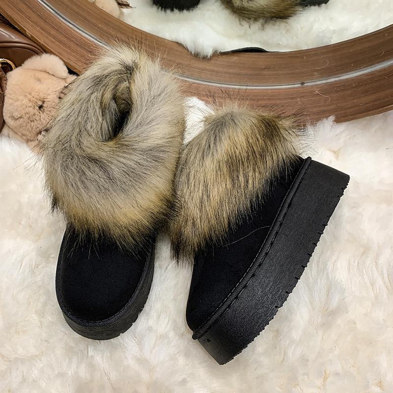 

Хлопковые туфли нескользящие студенческие теплые короткие ботинки бархатные зимние женские универсальные новые матовые искусственный лисий мех утолщенные зимние ботинки 41 чёрный