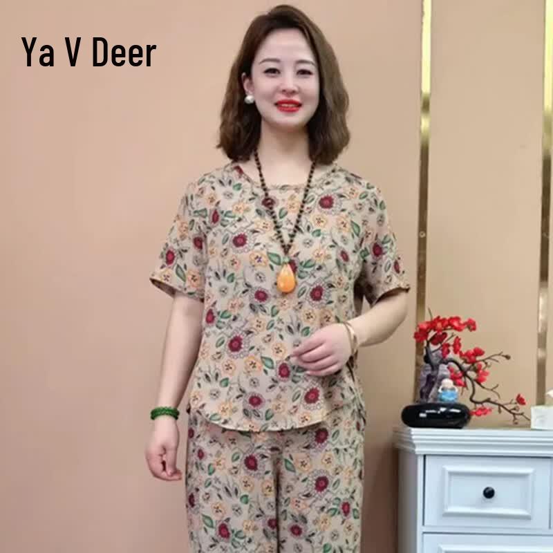Yalu Women s Summer Floral Two-Piece Set 5XL