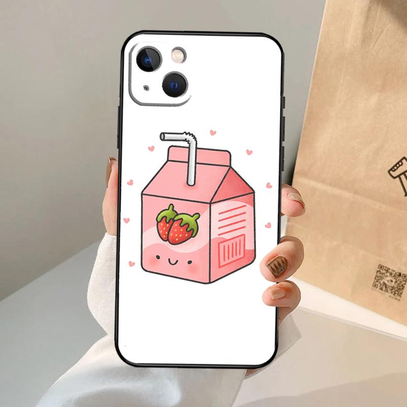 Cute Strawberry Milk Box Phone Case For iPhone 17 Air 16 15 14 13 12 11 Pro Max 12 13 Mini 15 16 Plus 16e Cover Coque
