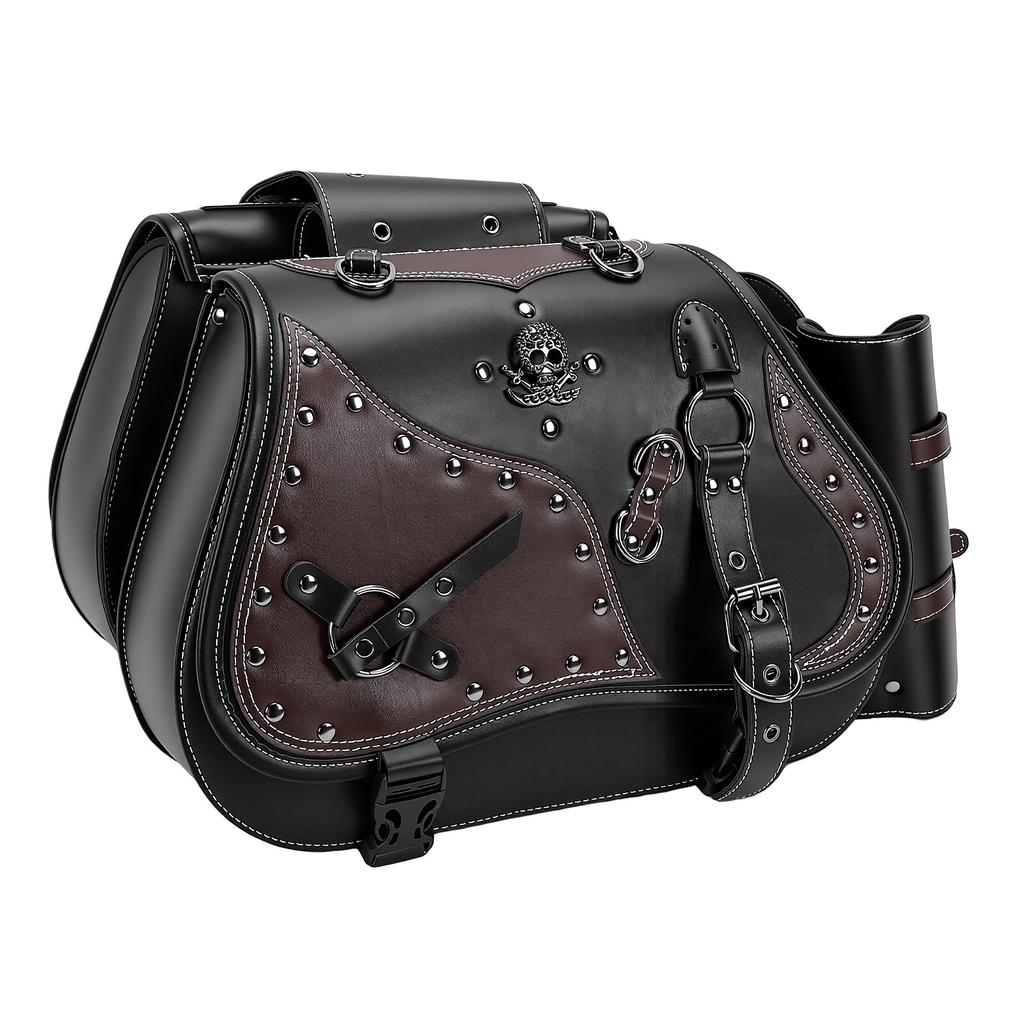 Motorcycle Saddlebags with Cup Holder 30L Large Capacity Waterproofing Universal PU Leather Side Bags for Most