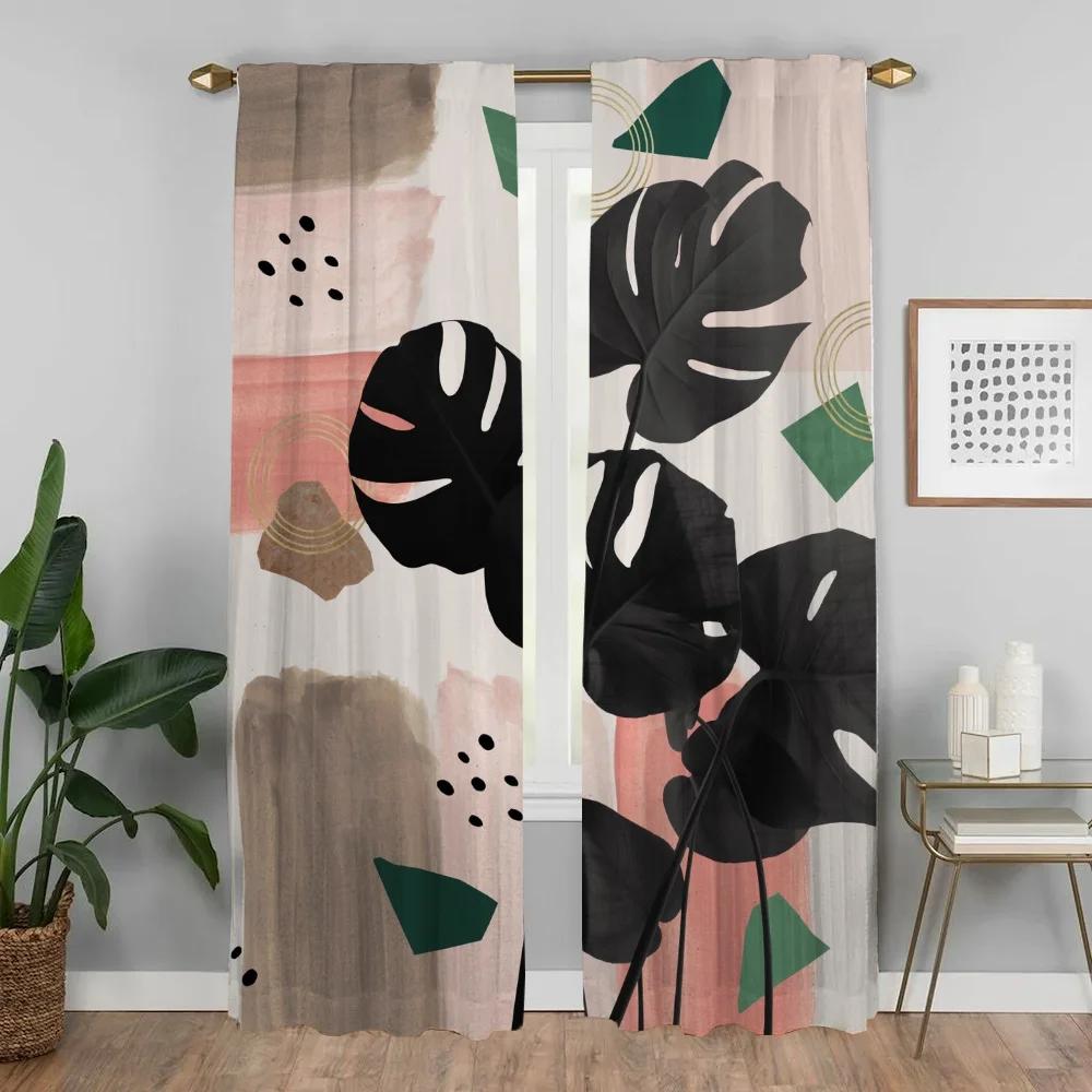 Eukalyptus Fläktpalm Fönstergardin för Rum 2 Paneler Skärmar Moderna Vardagsrumsgardiner för Kamera Halloween Dekoration Partition