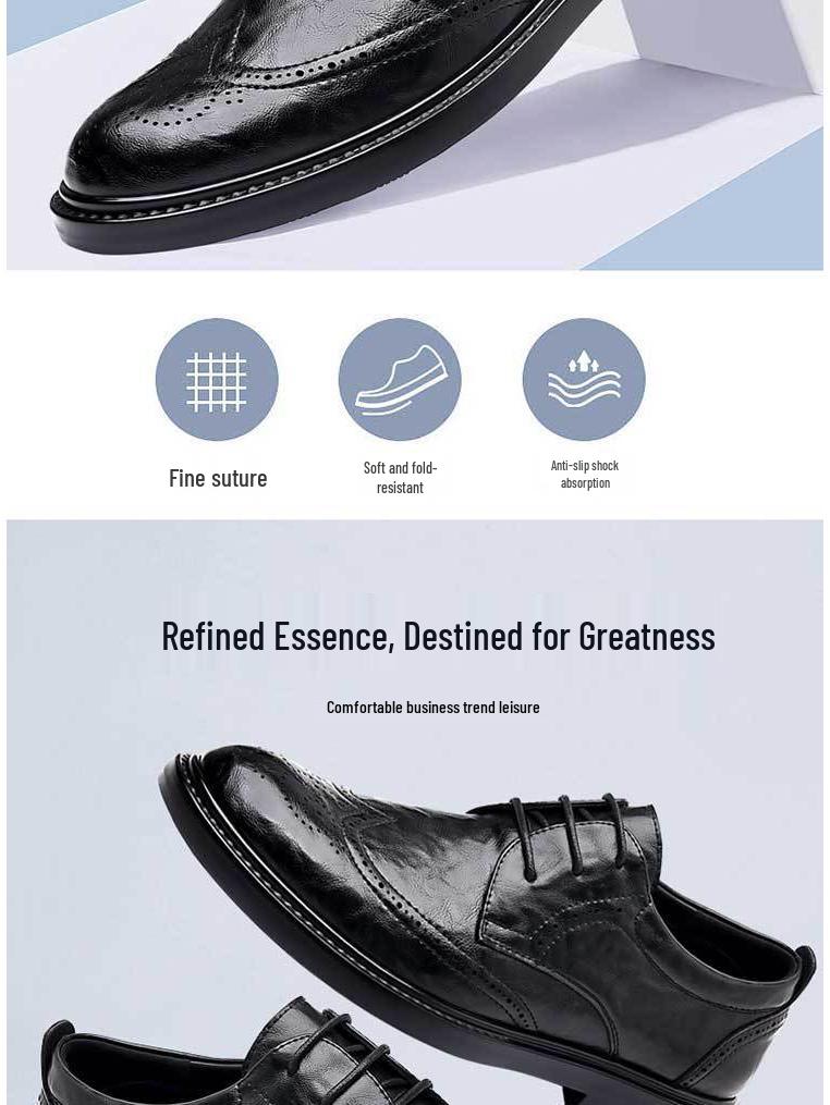 Men's Black Leather Brogue Shoes - Formal, Casual, Wedding, and Business Suit Style.
