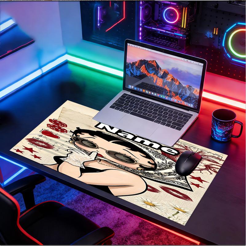 Custom Name Personalized Betty Boop Pattern Mousepad, Laptop PC Desk Mat, Decorative Desk Mat for Home Keyboard Pad Gift