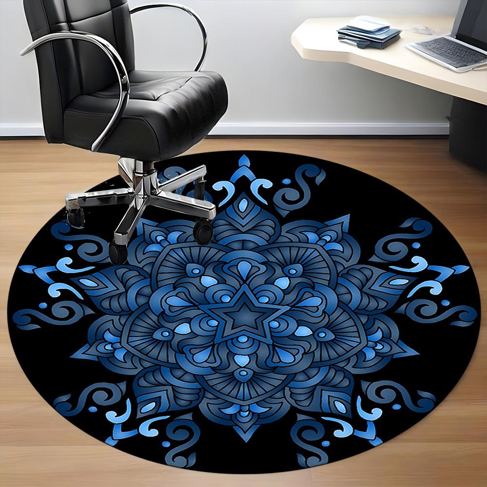 1PC Blue Mandala Pattern Office Round Rug, Non slip, Soft and Durable Office Rug for Interior Decoration, Perfect for Office