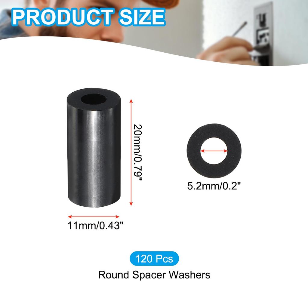 PATIKIL Schwarze A BS ID 5,2 mm AD 11 mm Länge 20 mm Runde Nylon-Abstandsscheiben