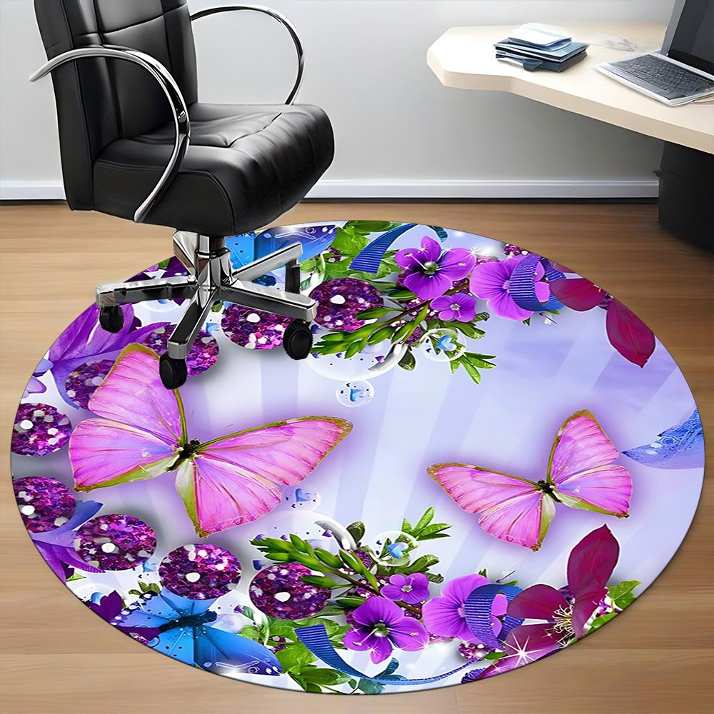 1pc Butterfly Flowers Office Round Rug, Carpet for Office, Gaming, Lightweight Round Floor Mat Yy260205017
