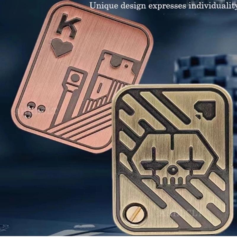 KK AA Fidget Slider Metal Skull Push Slider Stress Relief Toy Anti Stress EDC Top Spinning Poker Toys Adults Gifts