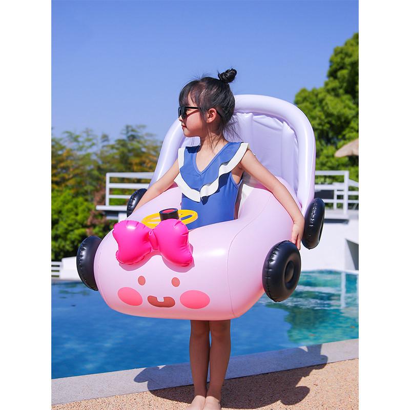 Inflatable Cartoon Car Seat Boat With Sunshade Steering Wheel For Children Swimming Activities