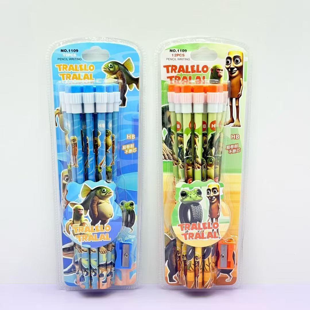 Topmix Unisex Kids 12Pcs Italian Brainrot Tung Tung Sahur Pencil With A Pencil Sharpener Student Stationery Make Child Love Learning Reward Gift