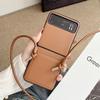 Crossbody Lanyard Card Holder Leather Case For Samsung Galaxy Z Flip 5 4 3 Flip5 Flip4 Flip3 5G Business Sholder Strap Cover