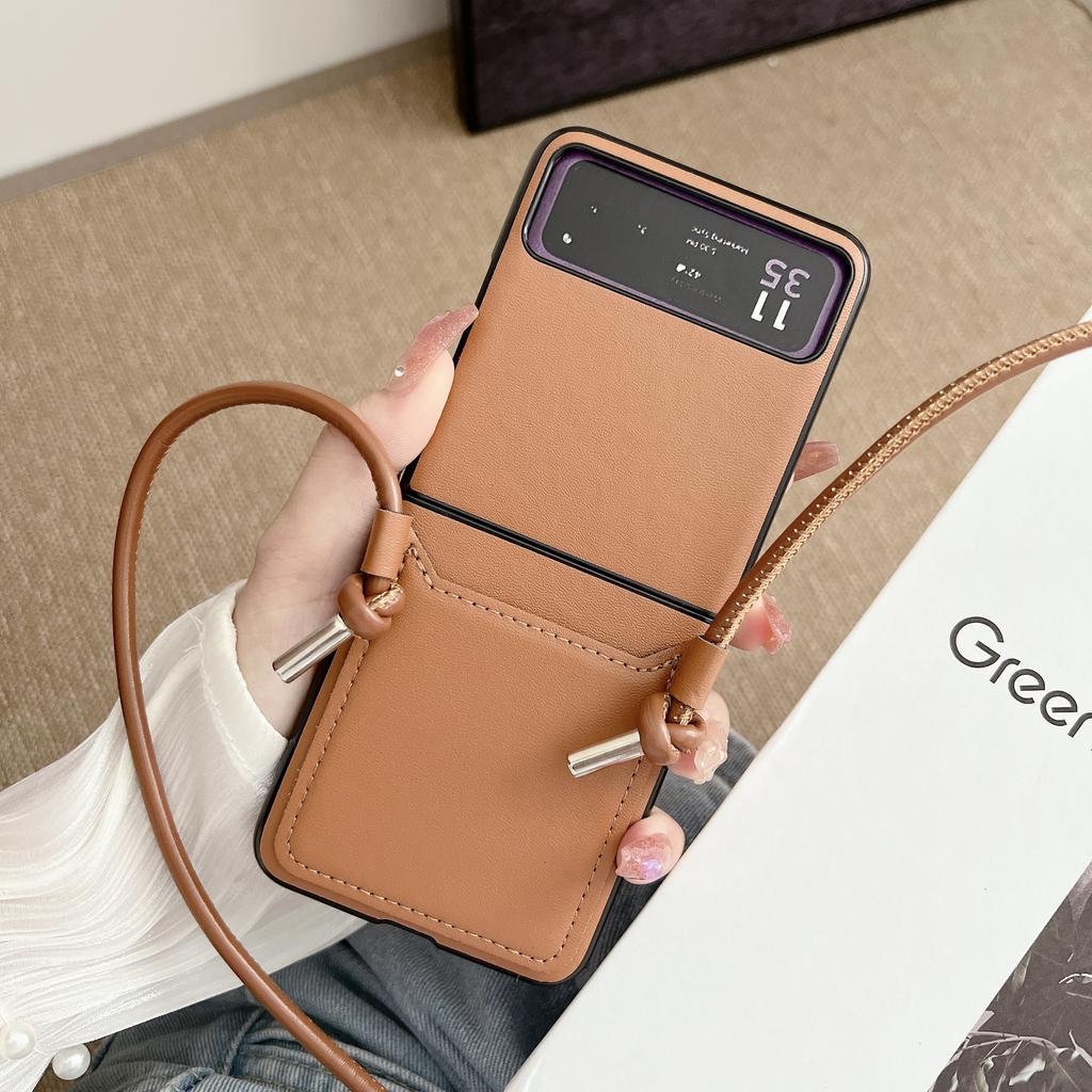 Crossbody Lanyard Card Holder Leather Case For Samsung Galaxy Z Flip 5 4 3 Flip5 Flip4 Flip3 5G Business Sholder Strap Cover
