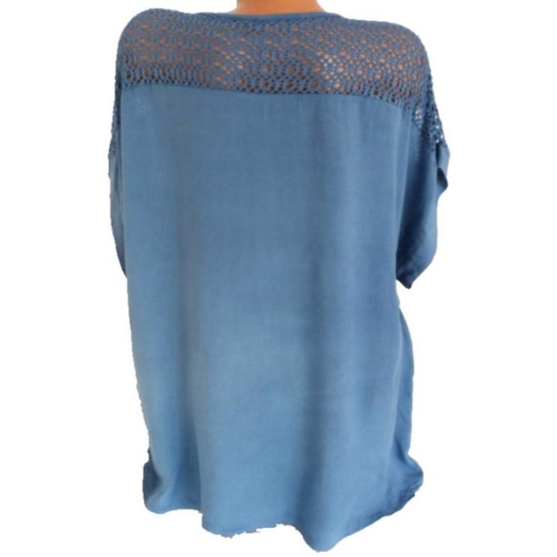 Fashion Women Lace V-Neck Embroidery Short Sleeve Bat Shirt Shirt Women Loose Fashion