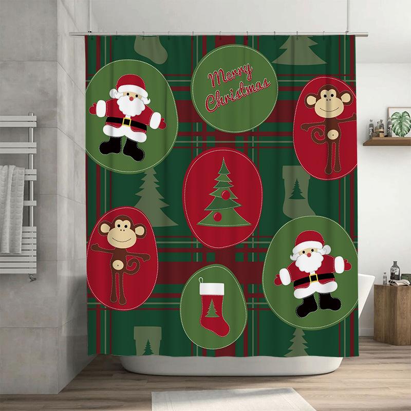 Tu Christmas Shower Curtain Festive Holiday Decor Farmhouse Christmas Decor Merry Christmas Shower Curtain Winter Holiday Shower W60H190(CM)-1 Pcs