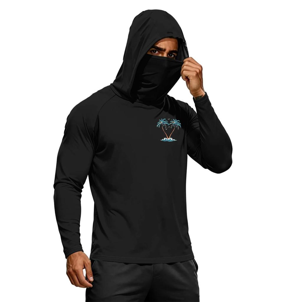 Men's Long Sleeve Hawaiian Print Quick Dry T Shirt UPF50 Plus Sun Protection Fitness Hoodie Outdoor Sports Lightweight Breathable