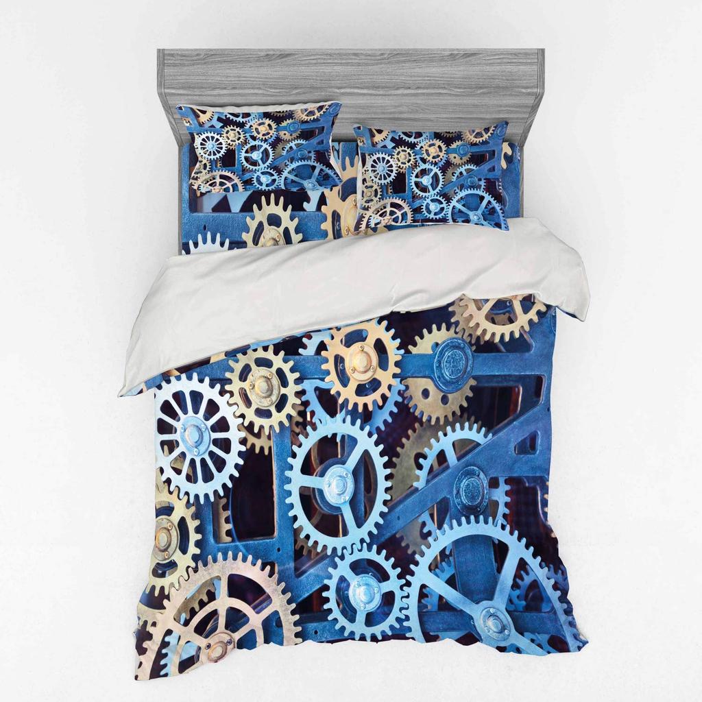 Mechanisches Zahnrad Bettbezug für Teenager Erwachsene Industrielles Bettwäscheset Schlafzimmerdeko 2 Kissenbezüge 1 Bettbezug Keine Bettdecke