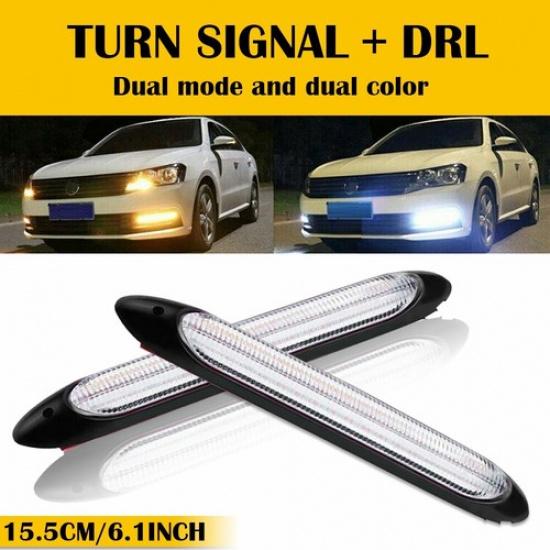 LED Switchback DRL Light Strip Amber White Sequential Flow Turn Signal Blinker