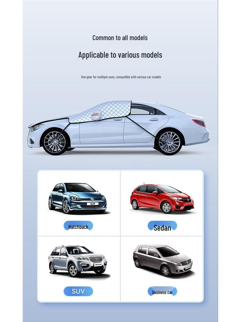 Universal Four Seasons Thickened Sunshade Half Car Cover for Heat and Sun Protection