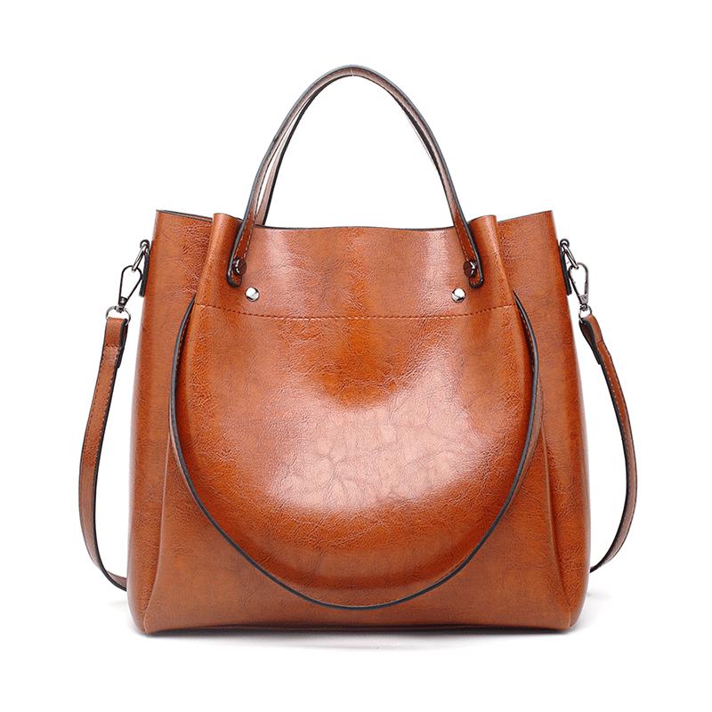 Genuine Leather Large Capacity Handbag for Oily Skin - Fashionable Crossbody and Shoulder Bucket Bag