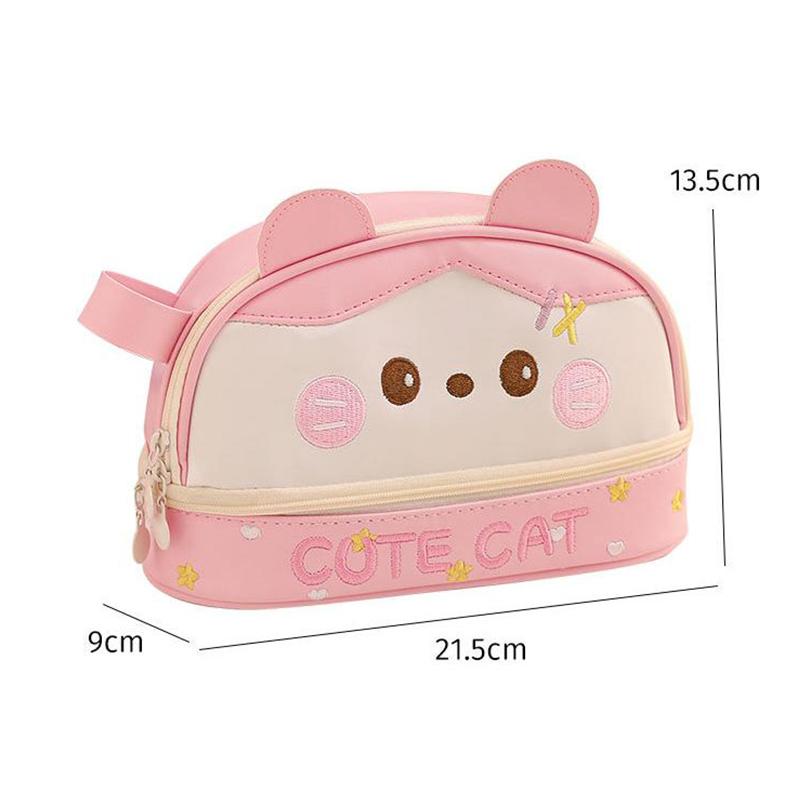 Kawaii Cartoon Panda Pencil Case Pu Leather Super Capacity Pencil Box Student Stationery Storage Bags Cute Makeup Bags Gifts