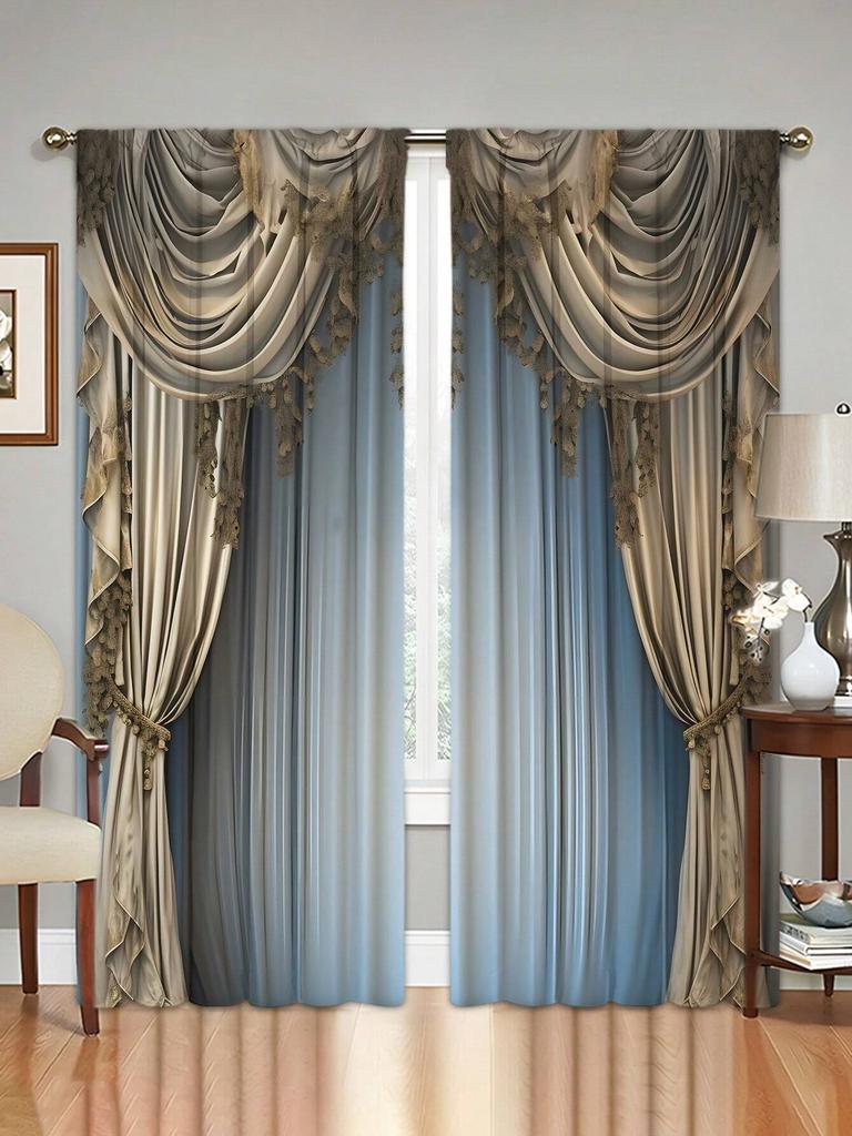 2pcs Digital Printed Curtains With Modern Retro High-Grade Polyester Fiber,Household Decor Pole Top Drapes For All Season