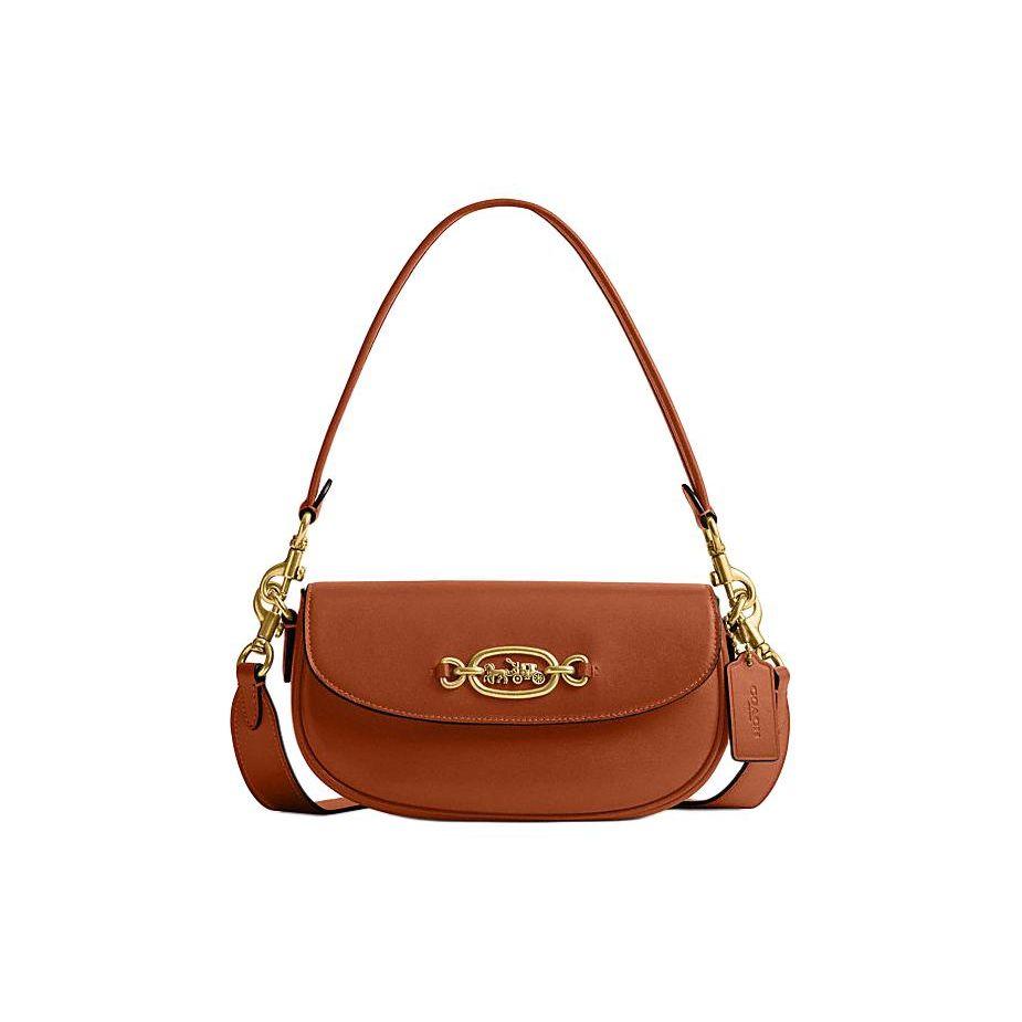 Coach Harley 23 Solid Color Flap Hardware Buckle Closure Leather Saddle Bag Women handbags Brown CM702-B4BAR