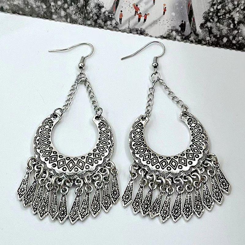 

Богемные Ретро Этнические Серьги-Полумесяцы с Кисточками