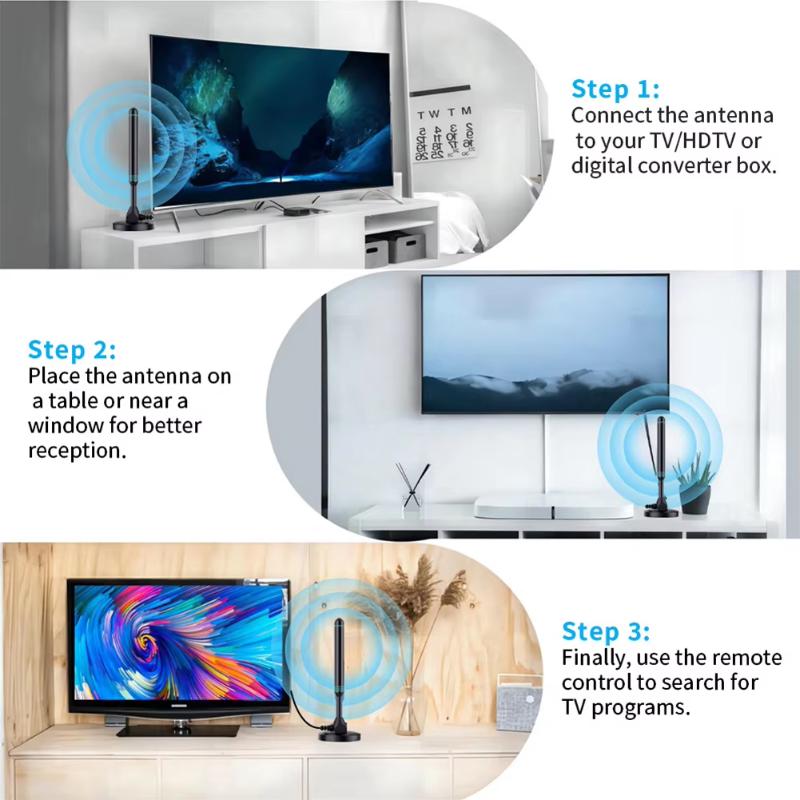 HD TV Antenna 4K 1080P Support 480 Miles Strong Signal Range Magnetic Base VHF UHF DVB T2 for Indoor Outdoor