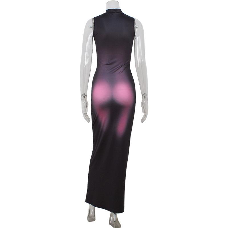 Sexy Women's Clothing, Fashionable, Cool and Handsome 3D Printing Sleeveless Slim-fitting High-elastic Dress, Hip-wrapped Long Dress for Women
