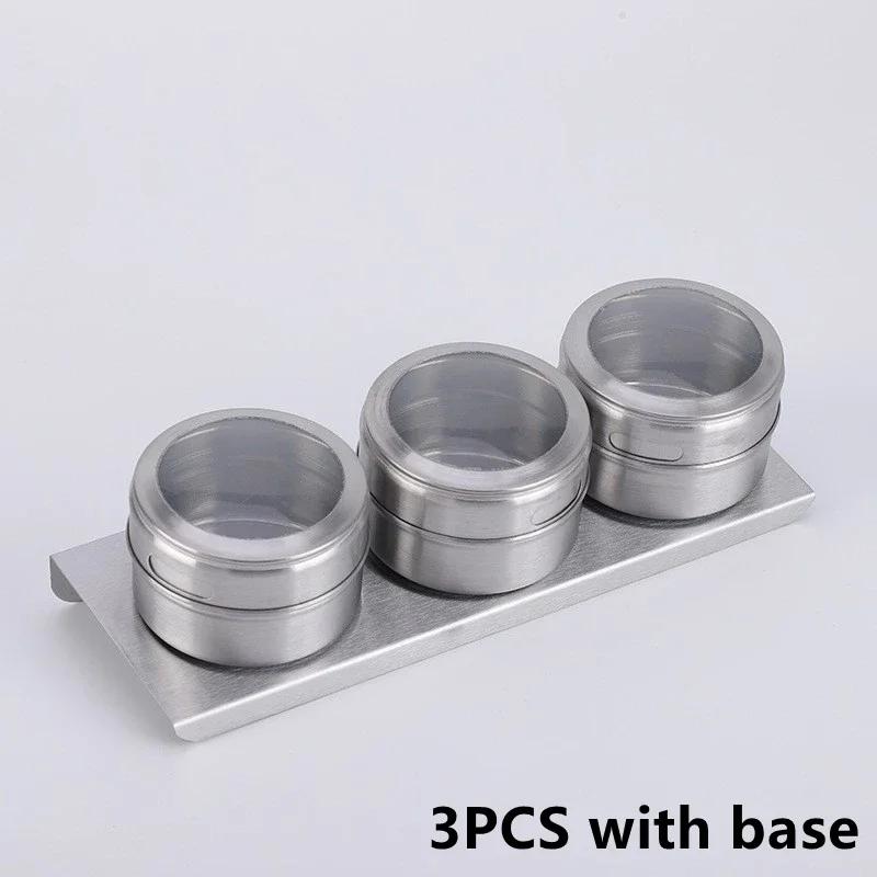 Magnetic Spice Tins Stainless Steel BBQ Spice Container Storage Box with Transparent Lid Kitchen Seasonings Herbs Spices Jars