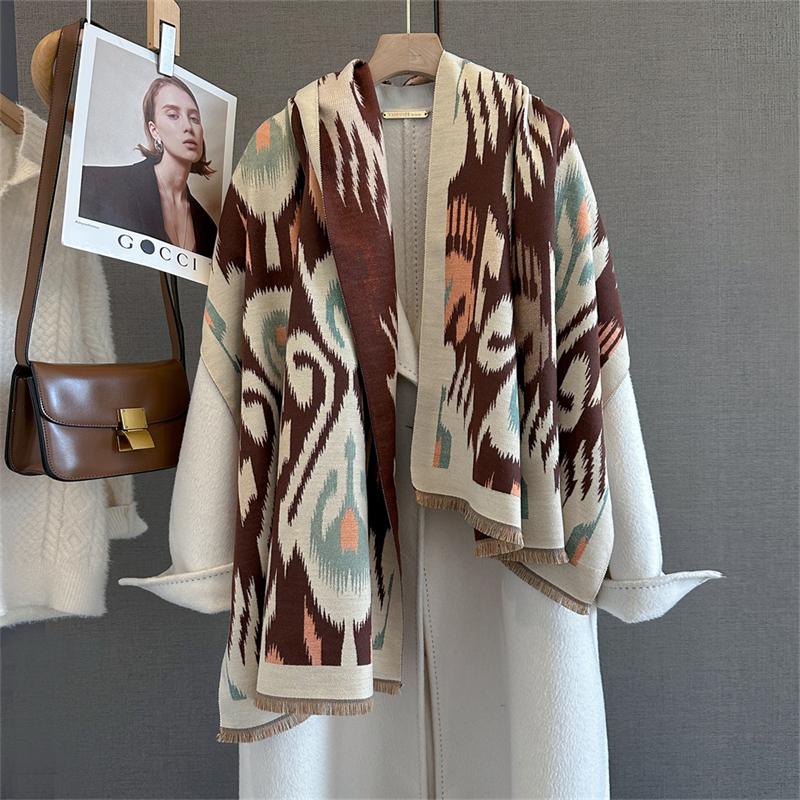 Warm Cashmere Poncho Shawl Scarf Luxury Print Thick Pashmina Winter Blanket Wraps Bufanda Casual Hijab Stoles Echarpe