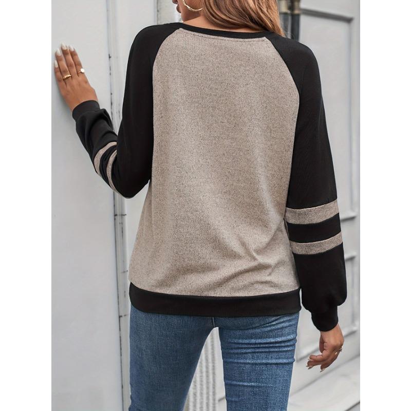 Women's Autumn and Winter Colour Blocking Casual Long Sleeve Top
