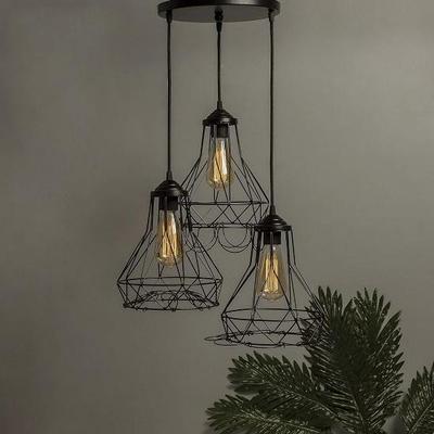 3-Flammiger Runder Cluster Kronleuchter Faltbare Schwarze Diamant Hängeleuchte, Moderne Nordische Deckenpendelleuchte, Leuchtmittel nicht enthalten