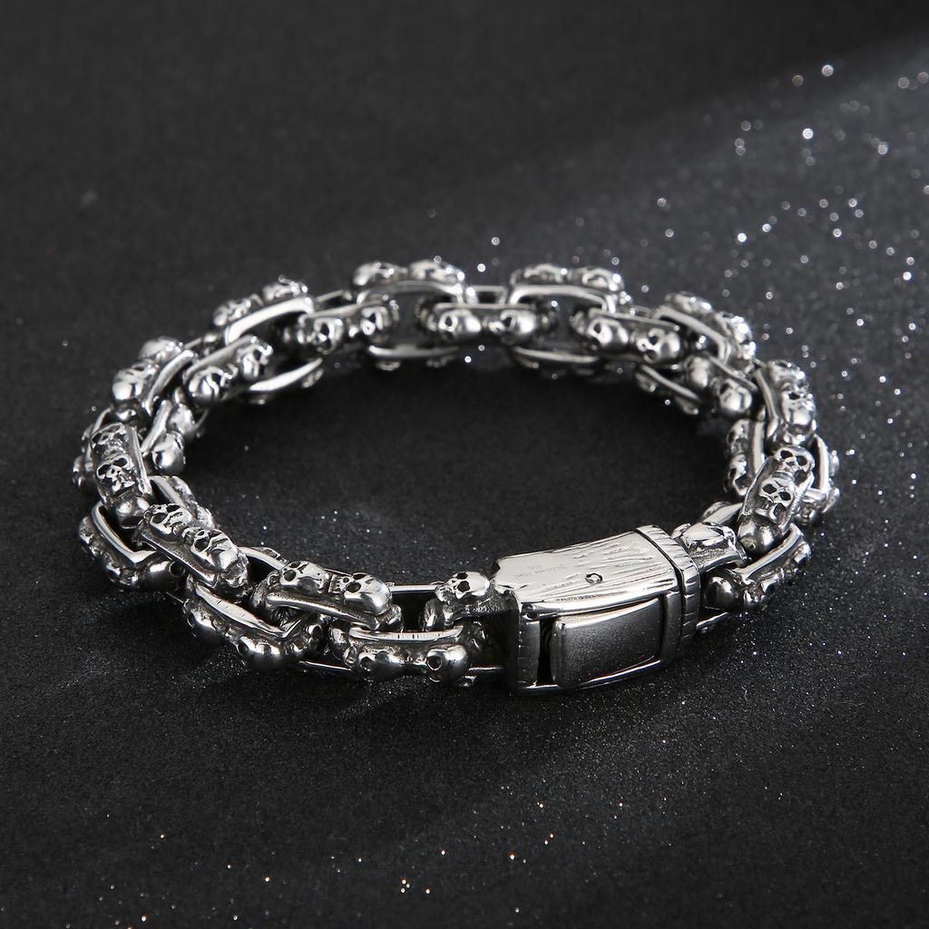 Stainless Steel Men Punk Skull Chain Bracelet Gothic Style Ancient Skull Charm Jewelry