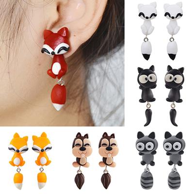 Damen Polymer Clay Tier Ohrringe Niedliche Cartoon Katze Ohrstecker Earbobs Schmuck