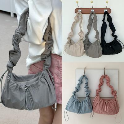 Fold Shoulder Bag Vintage Casual Designer Underarm Crossbody Bag Simple Fashion Women Pleated Nylon Fabric Shoulder Bags