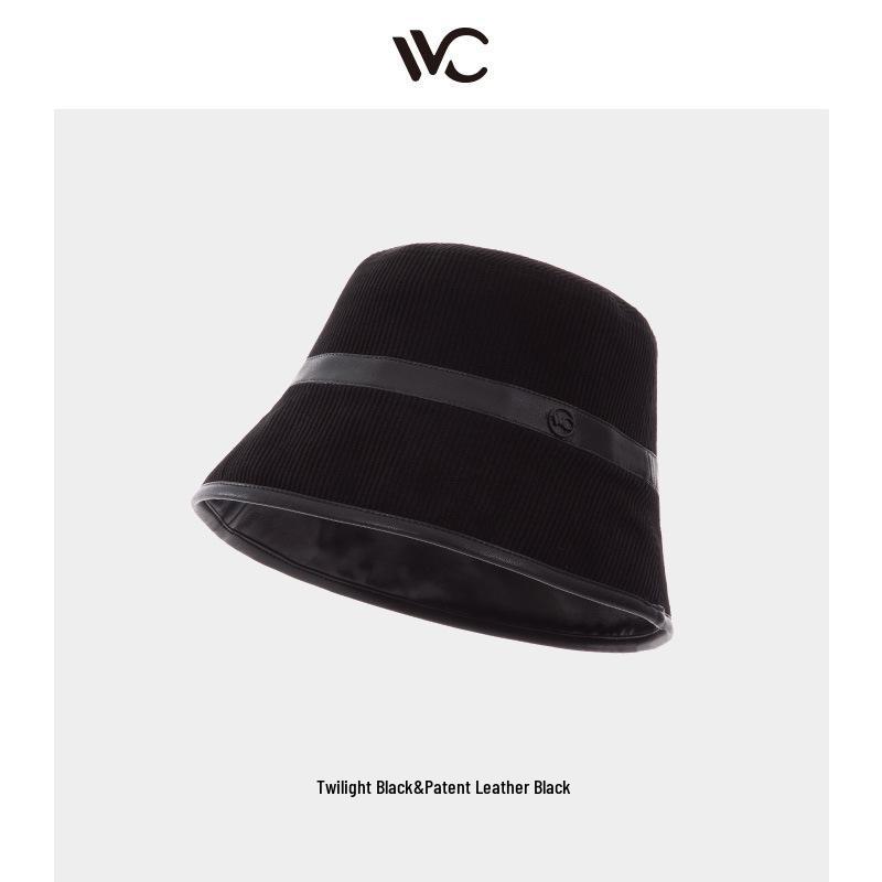 VVC Double-Sided European Style Women's Bucket Hat - Autumn/Winter Knit with PU Leather & Corduroy
