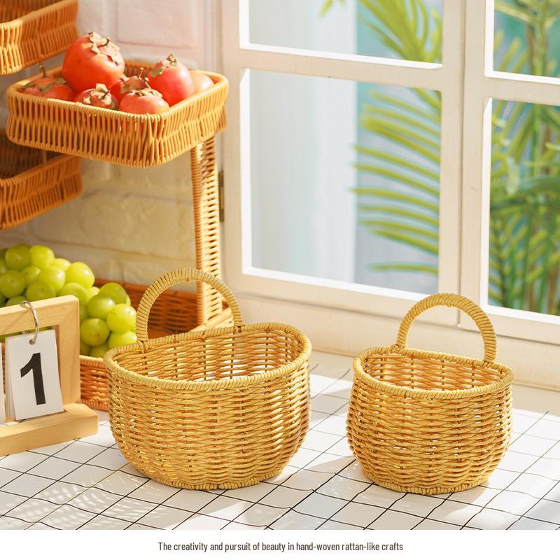Imitation Rattan Wall-Mounted Basket for Storage & Decor