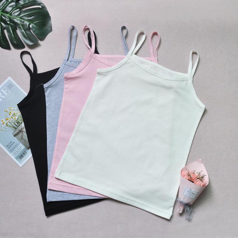 Girls' Stretchy Spaghetti Strap Vest - Summer Korean Style, Combed Cotton, Class A Kidswear